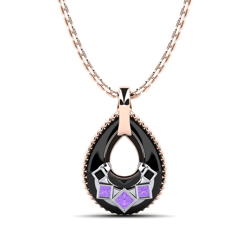 9ct Rose & White Gold Amethyst Women's Pendant Burrus