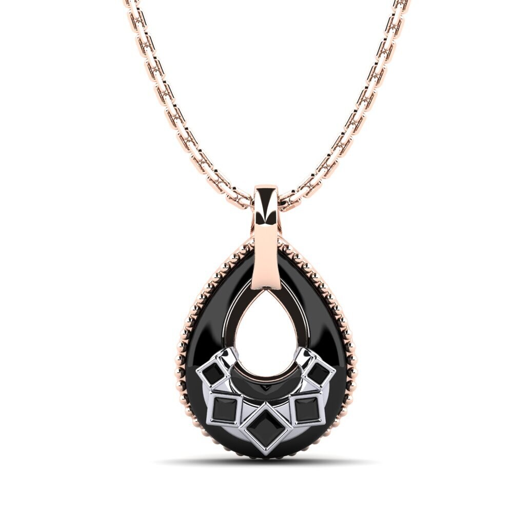 14ct Rose & White Gold Black Onyx Women's Pendant Burrus
