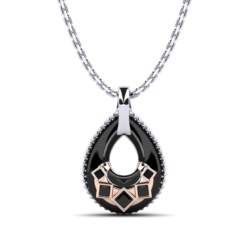14ct White & Rose Gold Black Onyx Women's Pendant Burrus