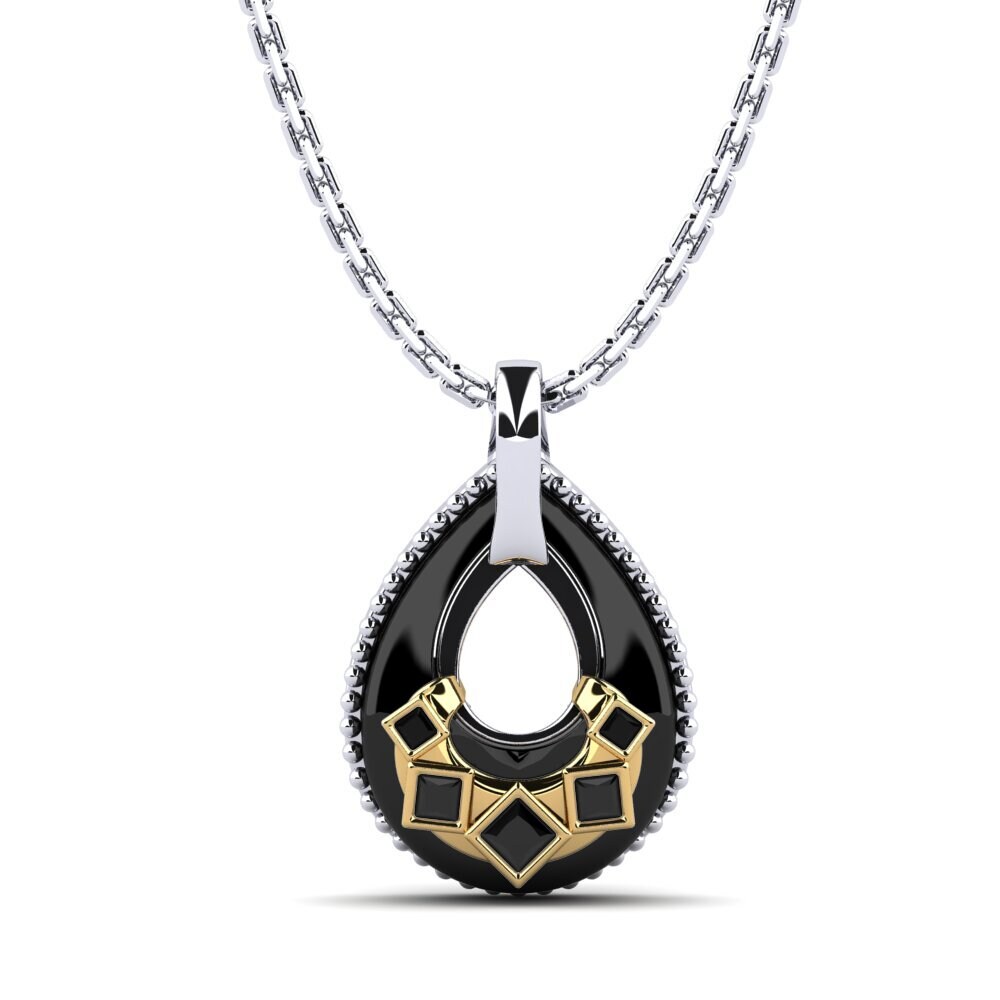 9ct White & Yellow Gold Black Onyx Women's Pendant Burrus