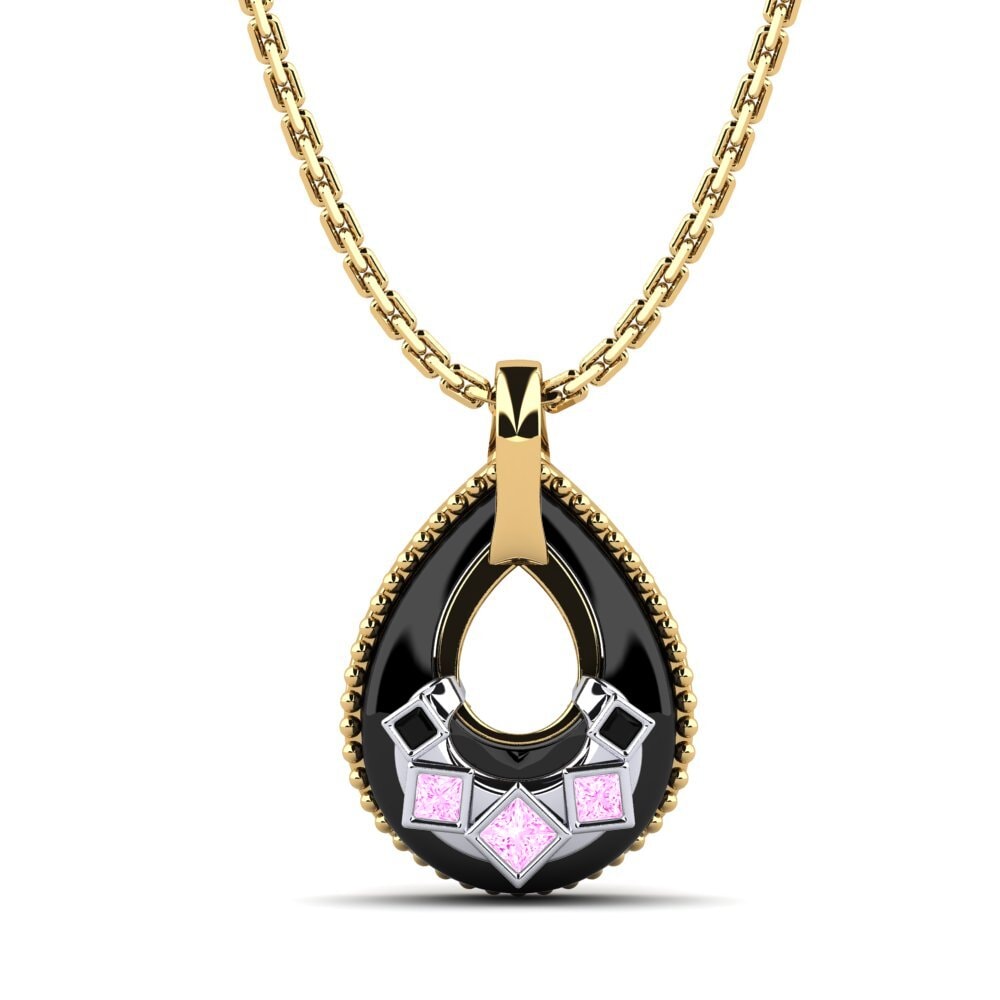 14ct Yellow & White Gold Pink Sapphire Women's Pendant Burrus