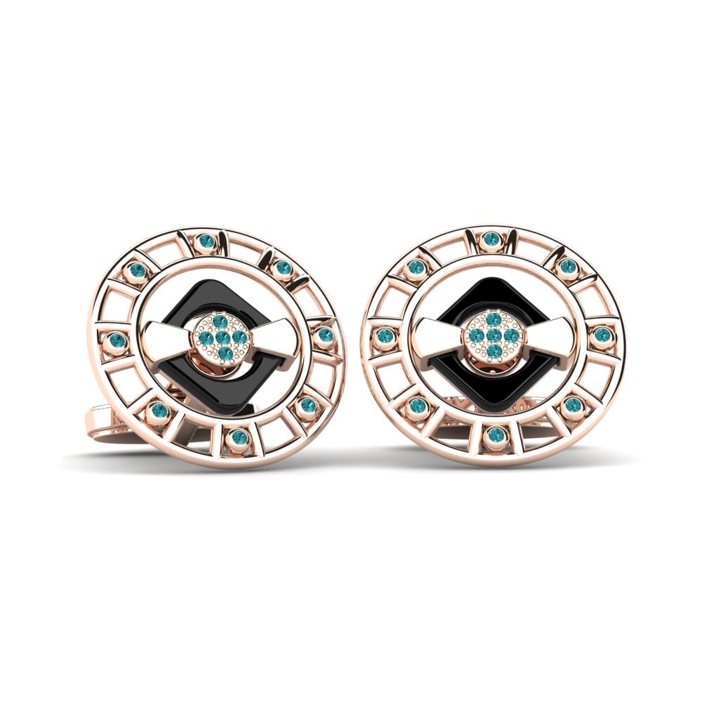 14ct Rose Gold Blue Diamond Cufflink Burton
