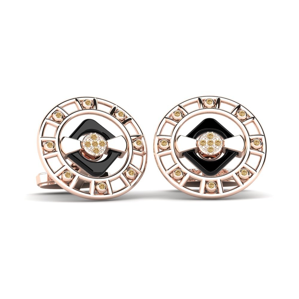 14ct Rose Gold Brown Diamond Cufflink Burton