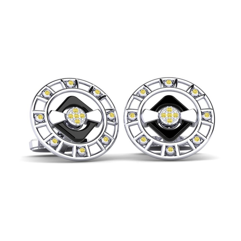 9ct White Gold Yellow Sapphire Cufflink Burton