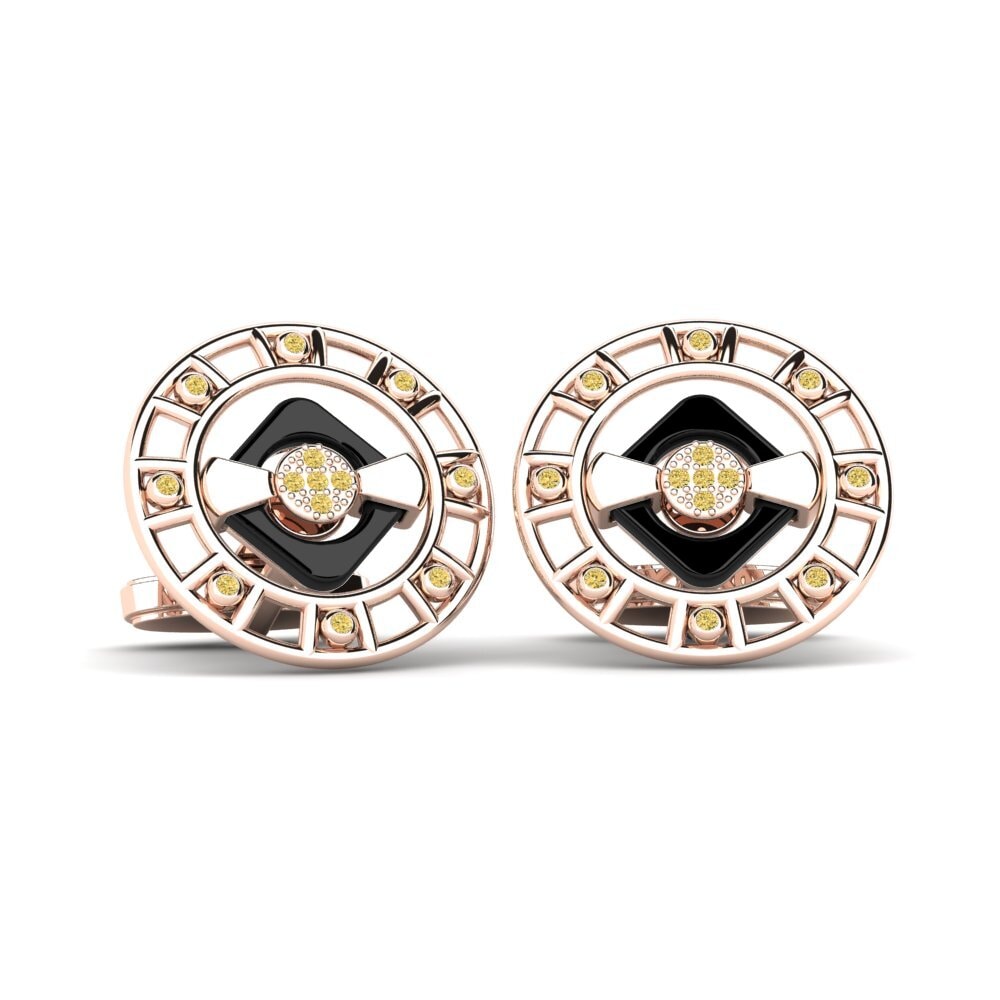 14ct Rose Gold Yellow Diamond Cufflink Burton