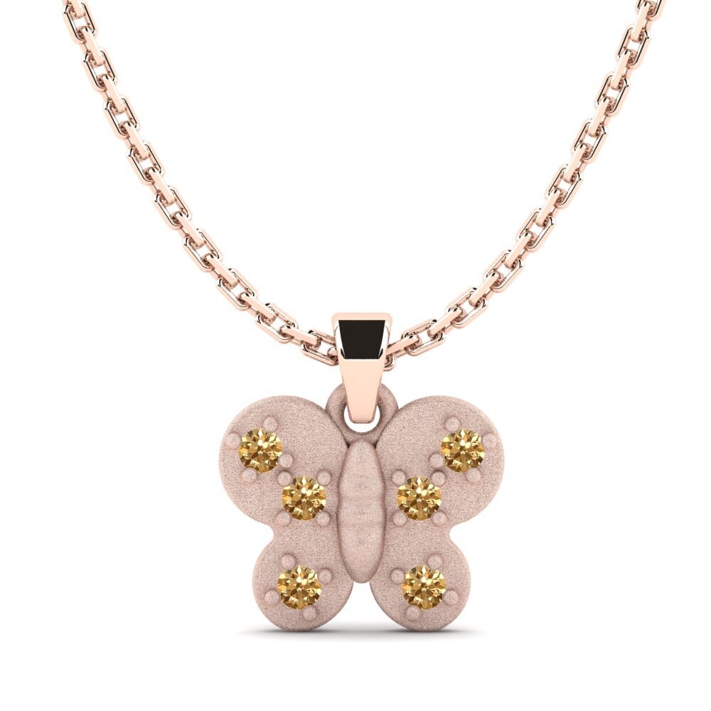 14ct Rose Gold Brown Diamond Kid's Pendant Butterfly