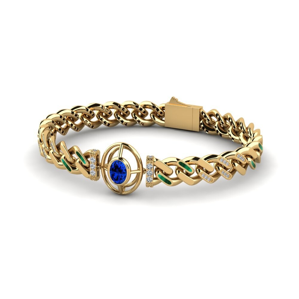 14k Oro Amarillo Safiro (Creado en Laboratorio) Pulsera de Mujer Buyhj