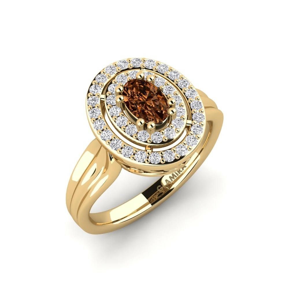 Oval 0.36 Carat Halo Brown Diamond 14k Yellow Gold Engagement Ring Cabannes