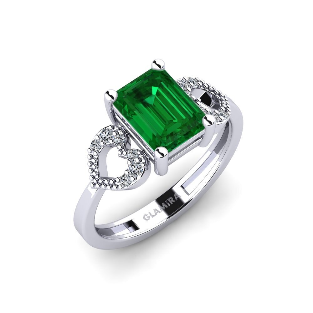 Białe Złoto 375 Szmaragd (wytworzony w laboratorium) Pierścionek zaręczynowy Cabbi - Emerald