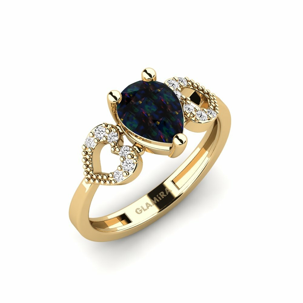 Black Opal Engagement Ring Cabbi - Pear