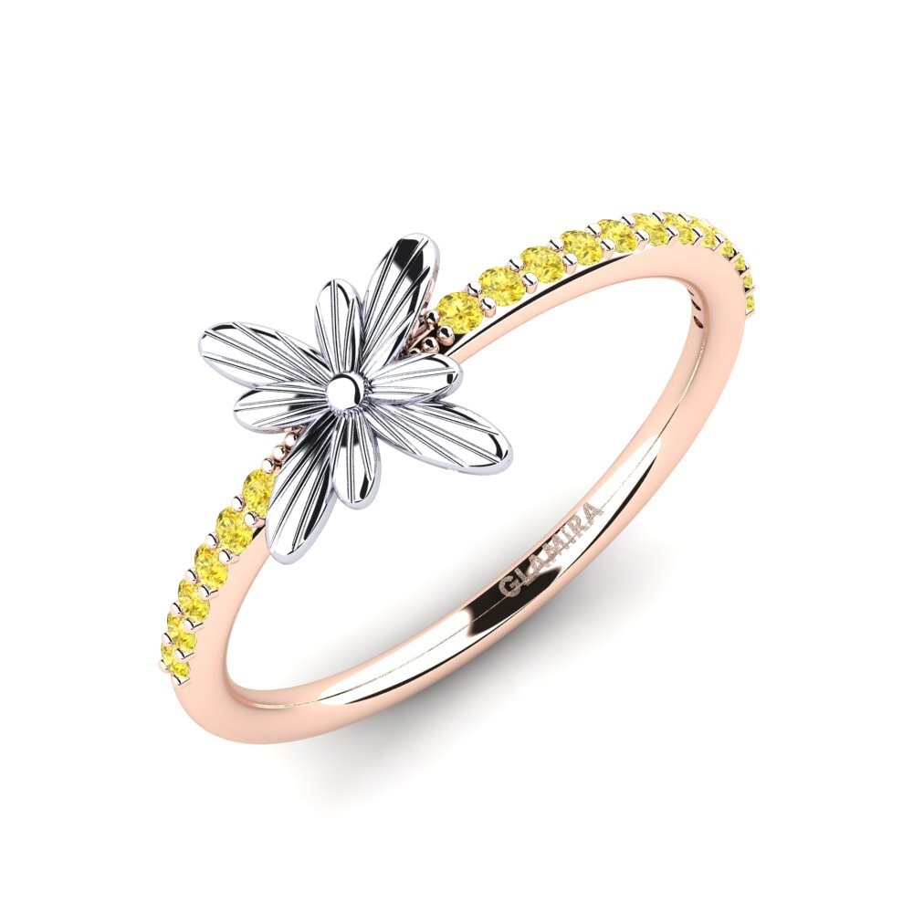 14k Oro Rosa & Blanco Zafiro amarillo Anillo Cablera