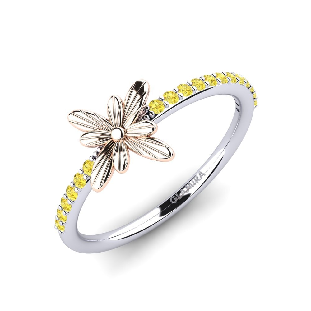 14k Oro Blanco & Rosa Zafiro amarillo Anillo Cablera