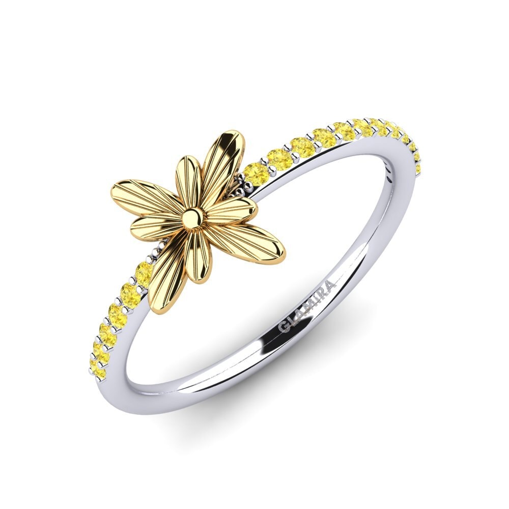 14k Oro Blanco & Amarillo Zafiro amarillo Anillo Cablera