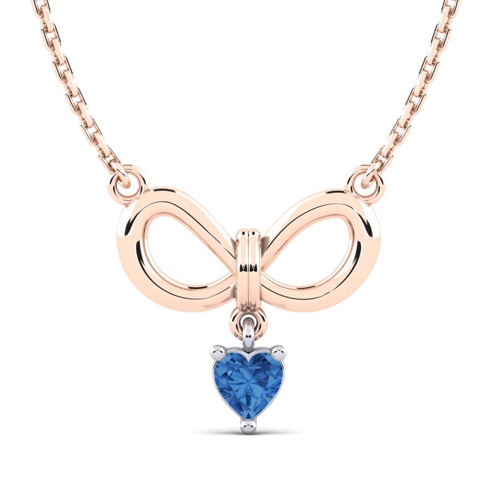 9k Oro Rosa & Blanco Circonita Azul Oscuro Collar de Mujer Cabrilla