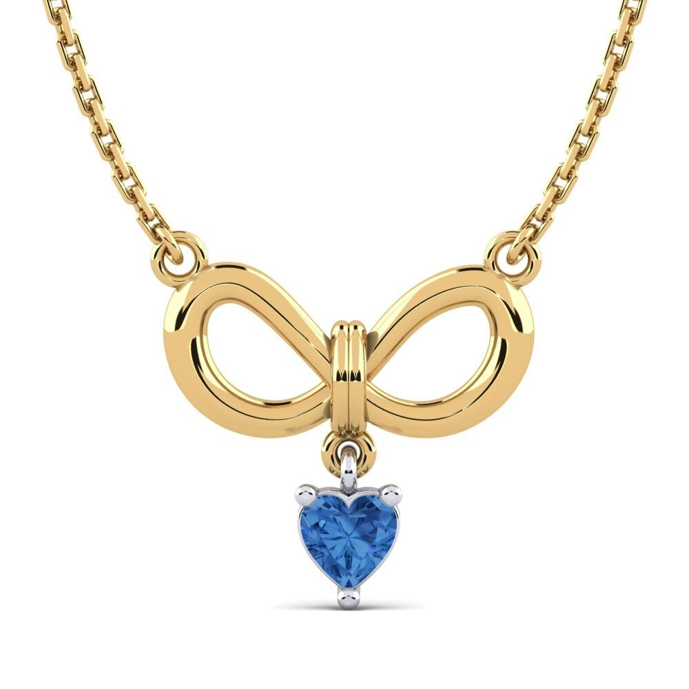 14k Oro Amarillo & Blanco Circonita Azul Oscuro Collar de Mujer Cabrilla