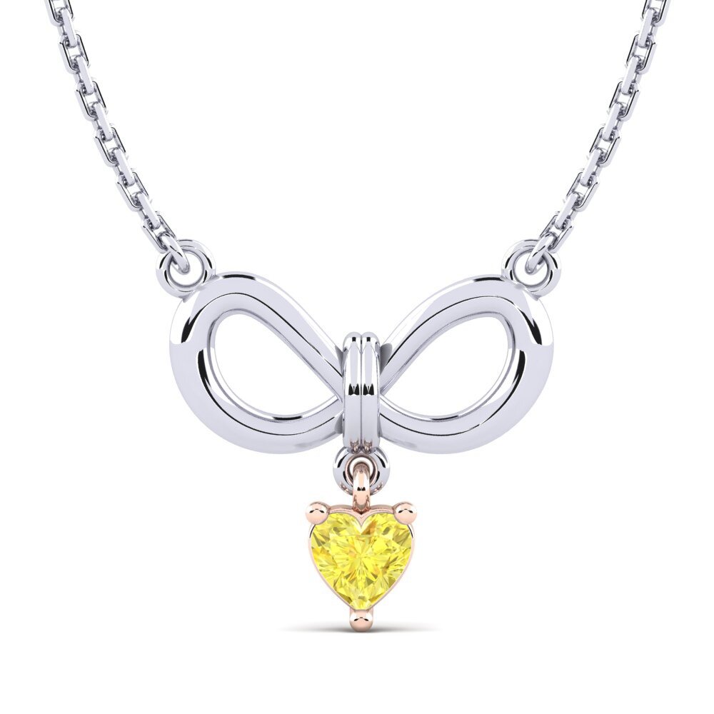 14k Oro Blanco & Rosa Zafiro amarillo Collar de Mujer Cabrilla