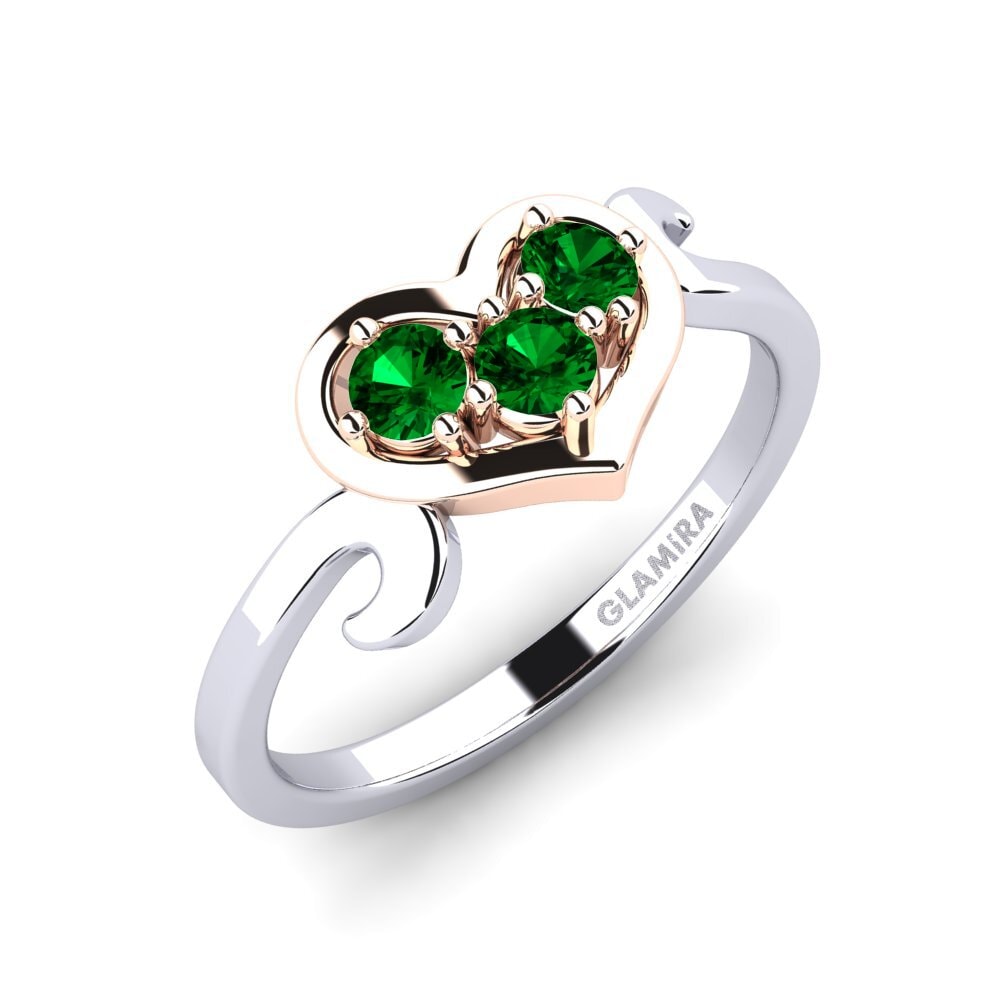 14ct White / Rose Gold Green Zirconia Ring Cadha
