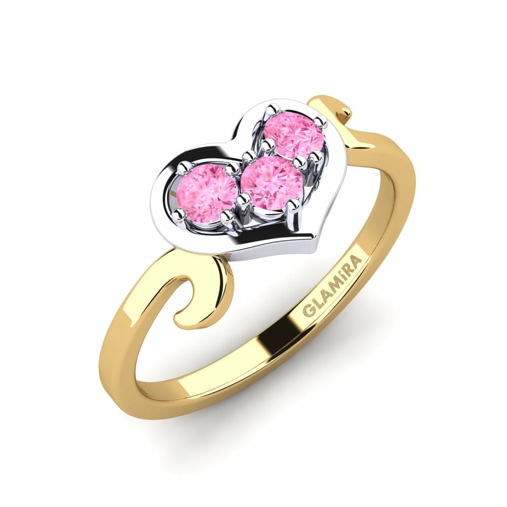 Round 0.3 Carat Heart Pink Sapphire 14k Yellow & White Gold Ring Cadha