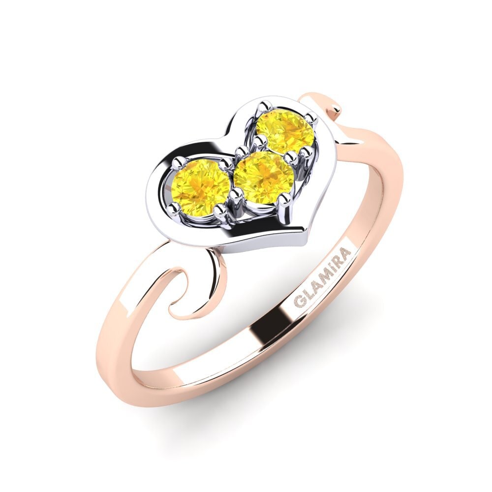 14k Oro Rosa & Blanco Zafiro amarillo Anillo Cadha