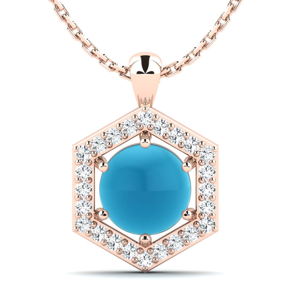 14k Oro Rosa Topacio Azul Cabujón Colgante de Mujer Caitrina