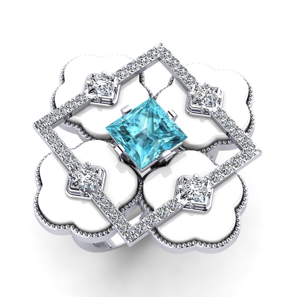 White Silver Blue Zircon Ring Caleb