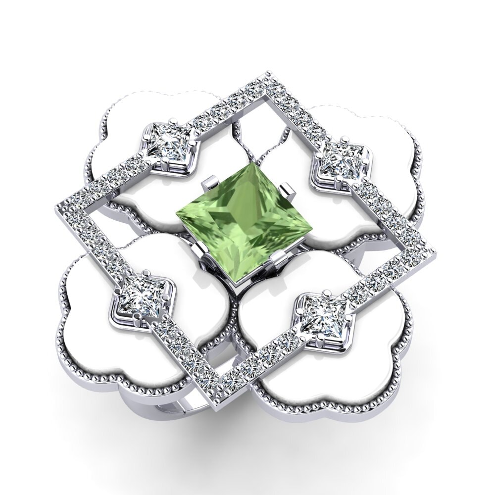 White Silver Green Sapphire Ring Caleb