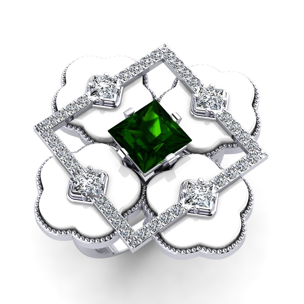 White Silver Green Tourmaline Ring Caleb