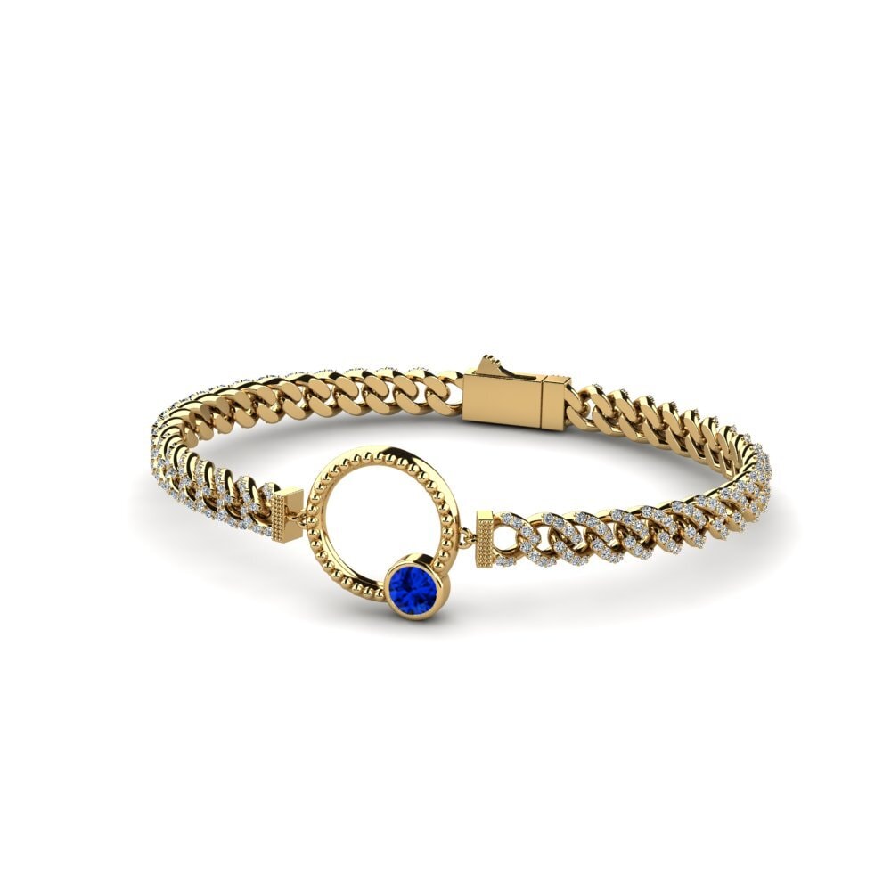 14k Oro Amarillo Safiro (Creado en Laboratorio) Pulsera de Mujer Calhami