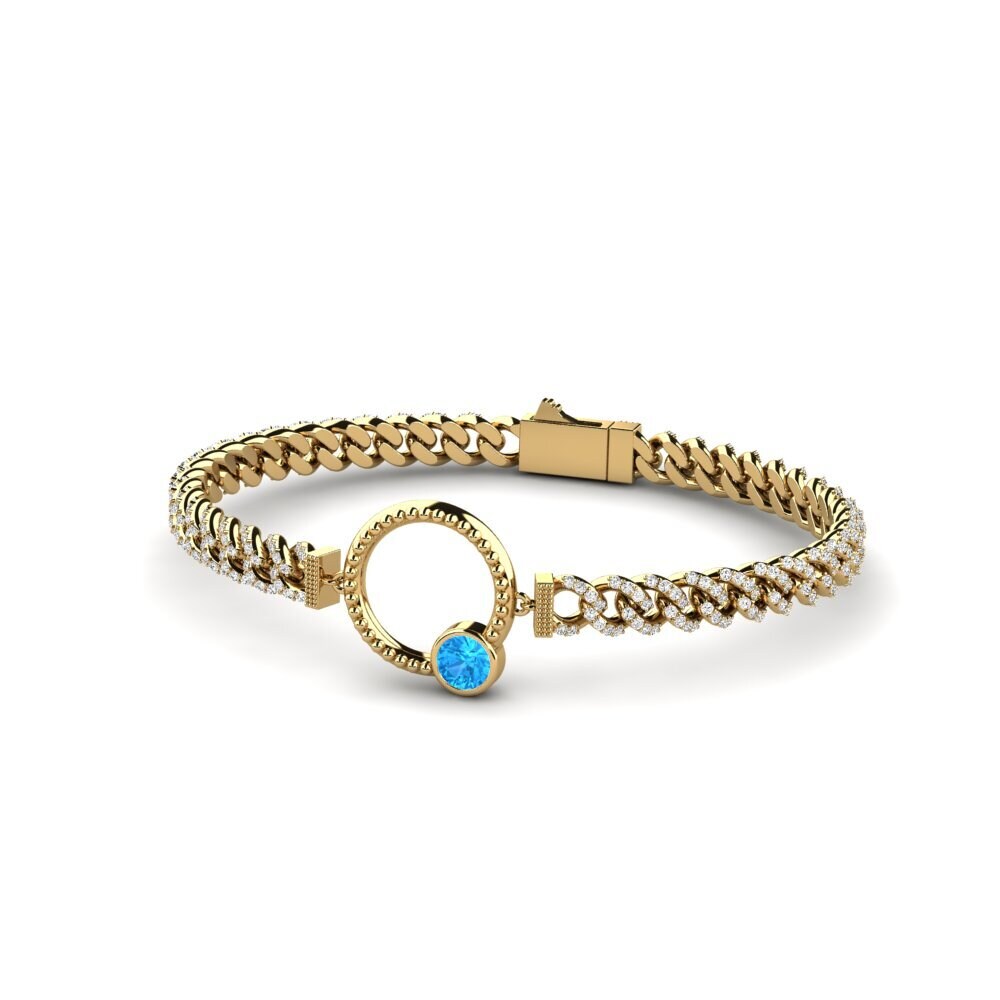 14k Oro Amarillo Topacio azul Pulsera de Mujer Calhami