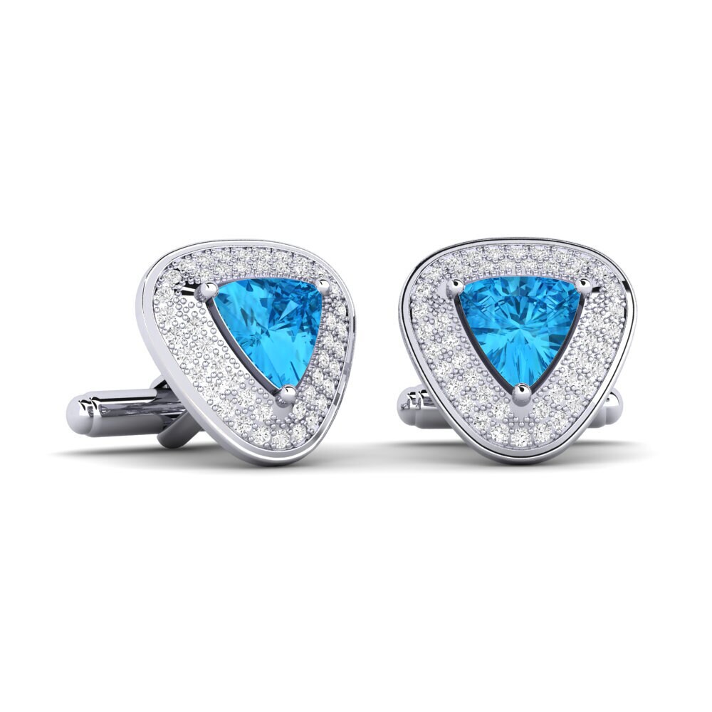 Boutons De Manchette Homme En Argent 925 Avec Topaze Bleue Et Saphir - Fait Main Inde - Neuf Sans Emballage
