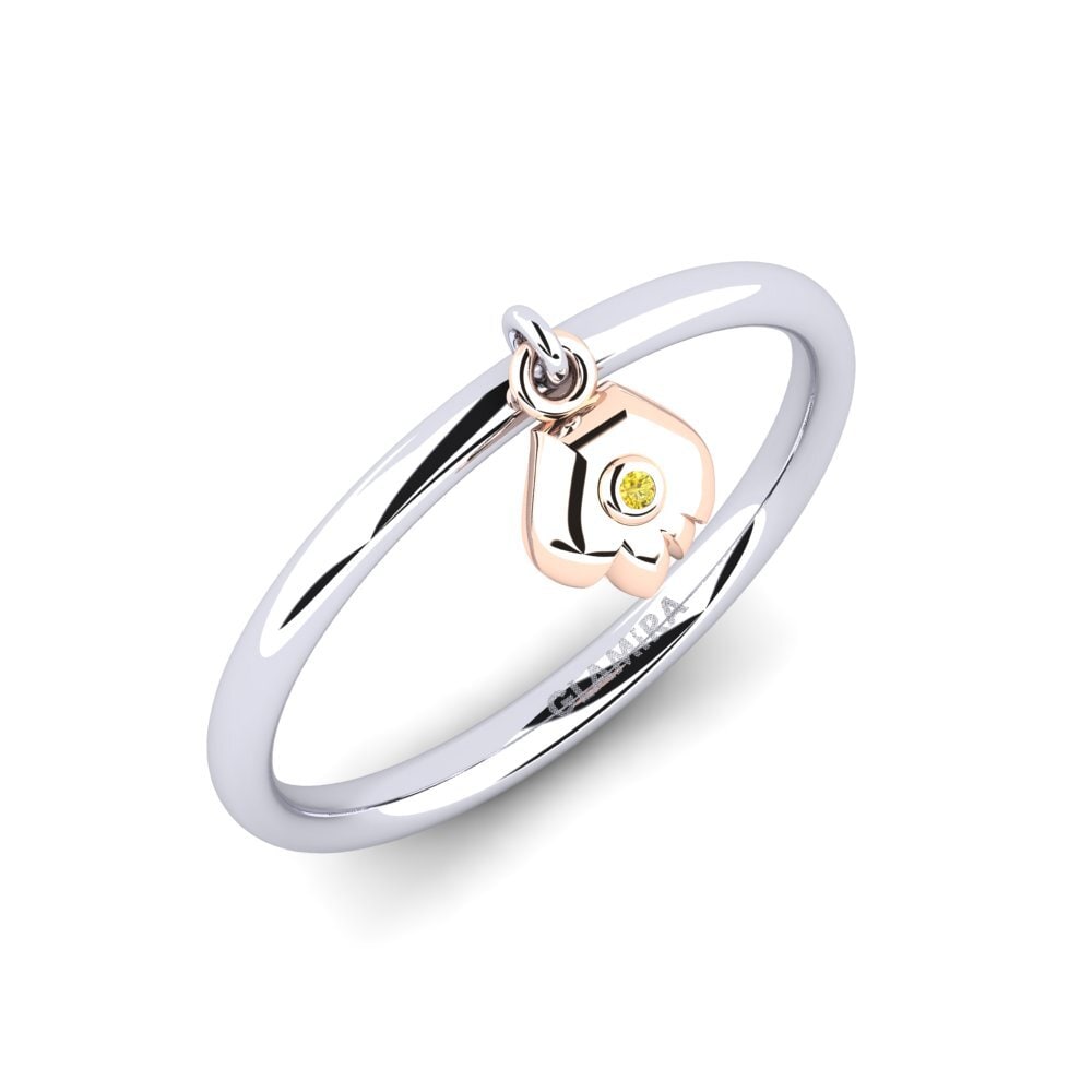 14k Oro Blanco & Rosa Zafiro amarillo Anillo Calkin