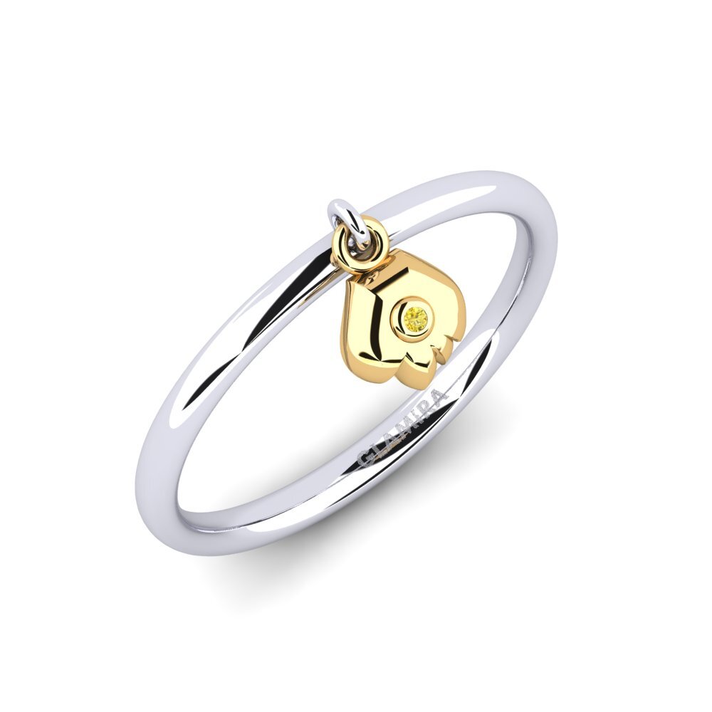 14k Oro Blanco & Amarillo Zafiro amarillo Anillo Calkin