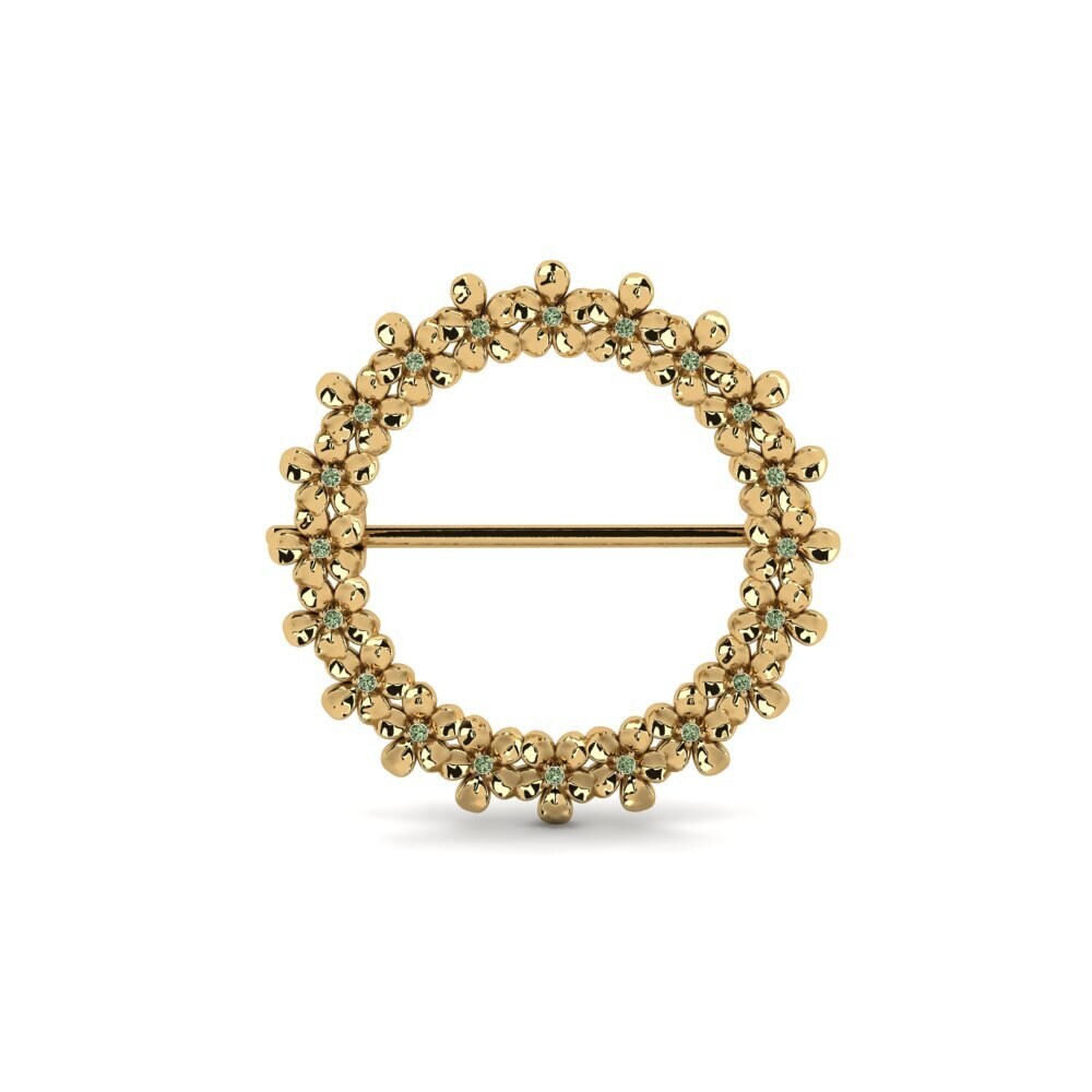 Gelbgold 375 Grüner Diamant Brosche Callios