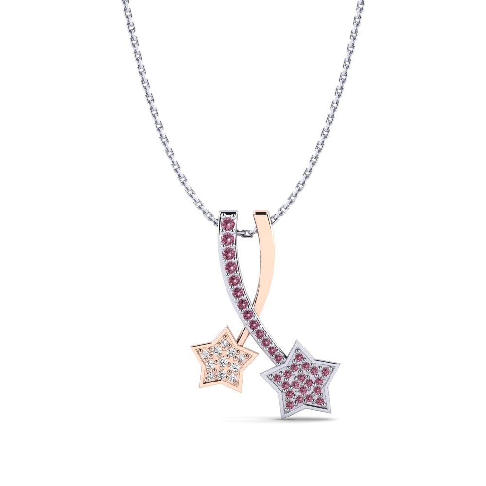 14k Oro Blanco & Rosa Granate Rhodolite Colgante de Mujer Calva