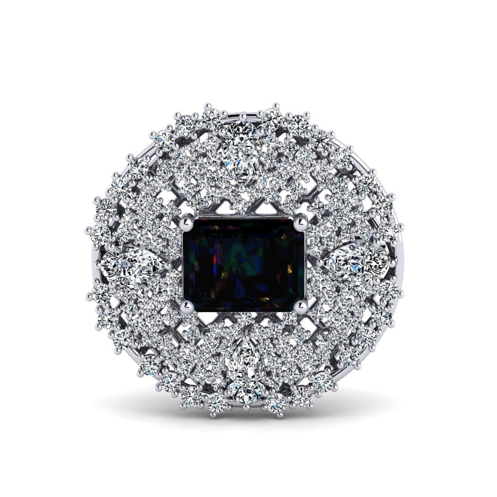 14ct White Gold Black Opal Brooch Campagna