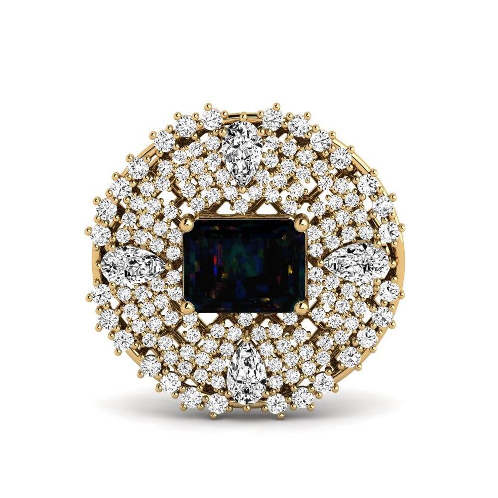 Gelbgold 375 Schwarzer Opal Brosche Campagna