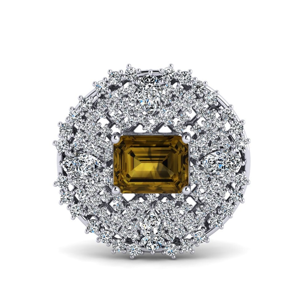 14ct White Gold Brown Zircon Brooch Campagna