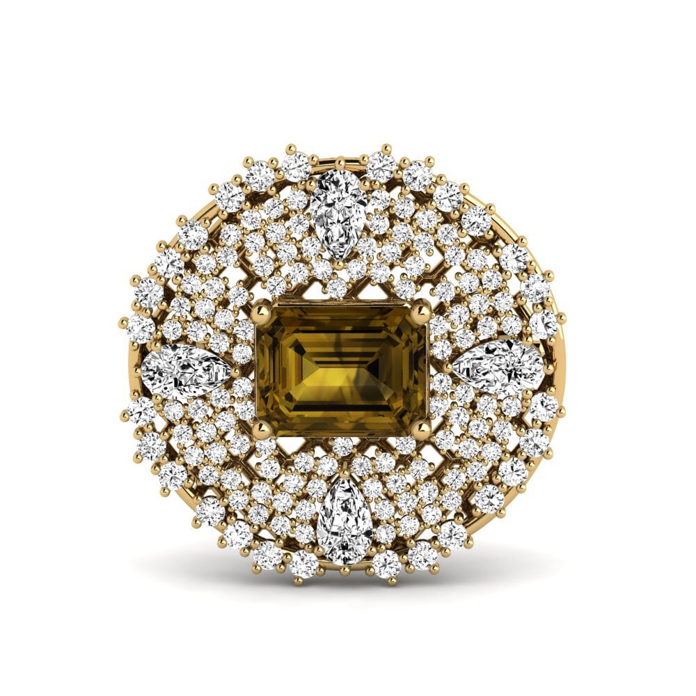 Gelbgold 585 Brauner Zirkon Brosche Campagna
