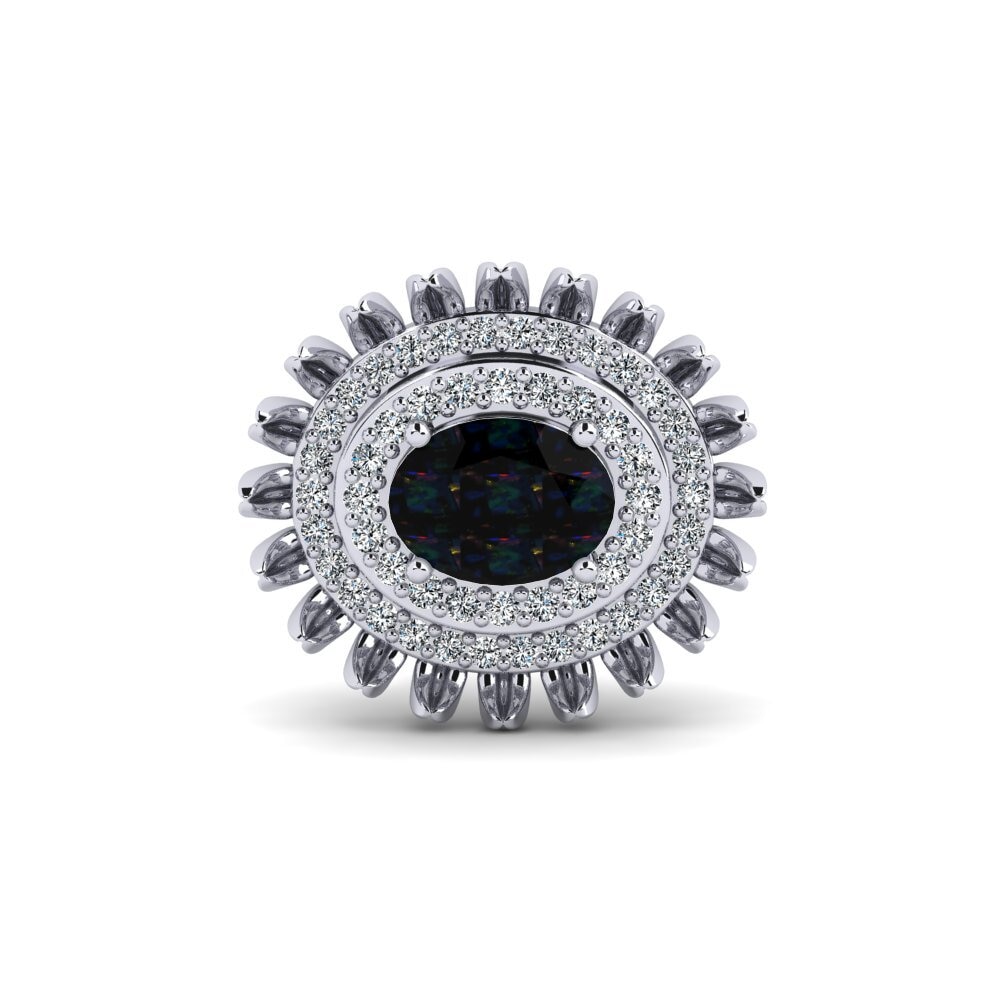 14ct White Gold Black Opal Brooch Canavan