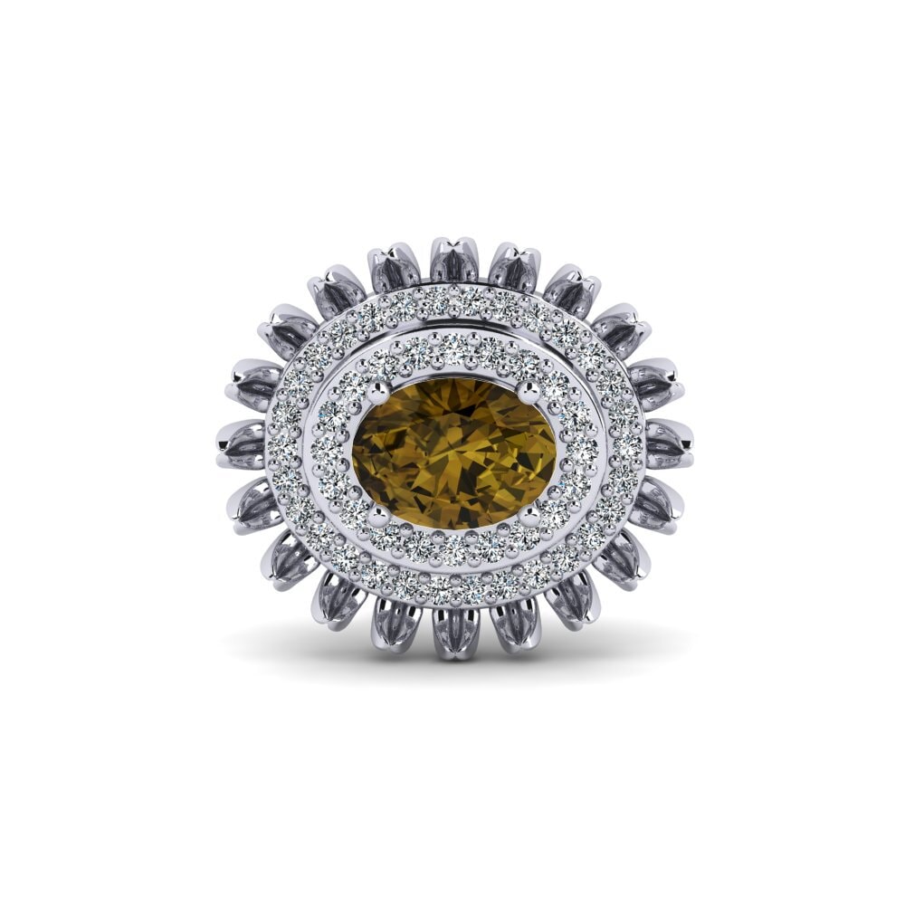14ct White Gold Brown Zircon Brooch Canavan