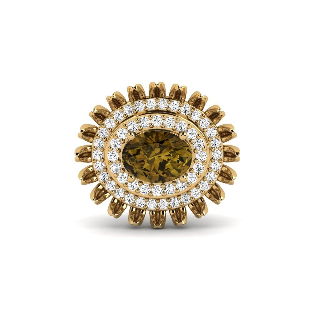 Gelbgold 585 Brauner Zirkon Brosche Canavan