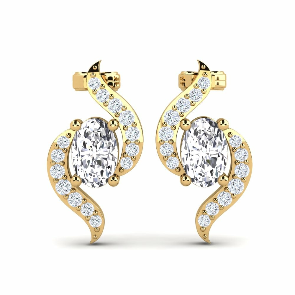 Boucles D'oreilles Ovales Or 18K Avec Diamants CZ Violet - Neuf Avec étiquettes