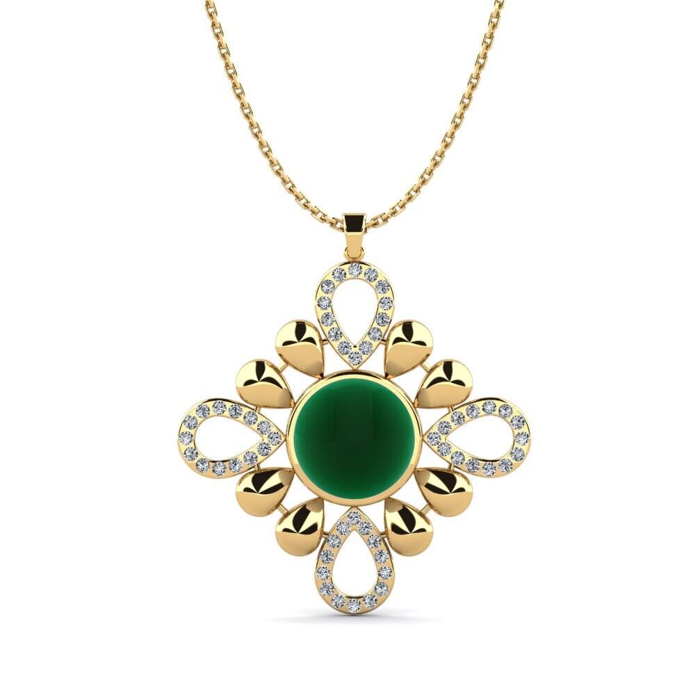 9k Oro Amarillo Esmeralda Cabujón Colgante de Mujer Cao