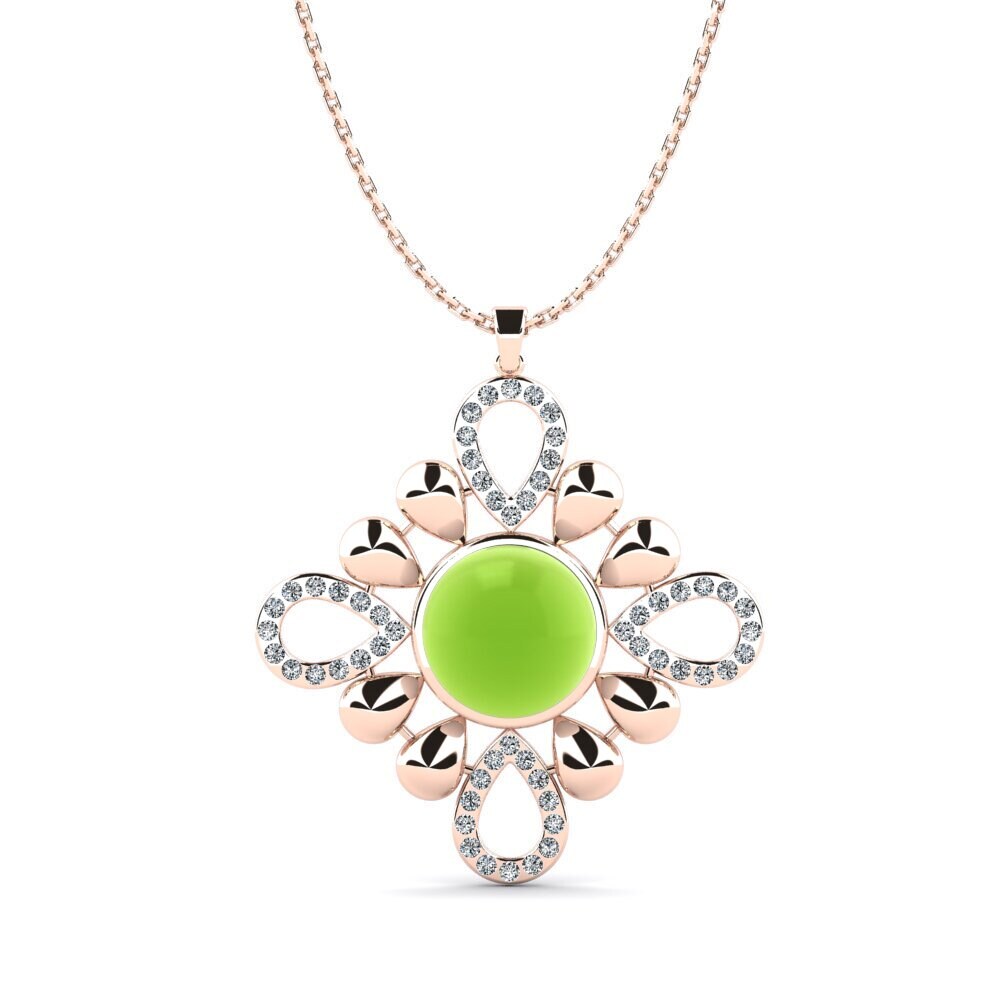 14k Oro Rosa Peridoto Cabujón Colgante de Mujer Cao