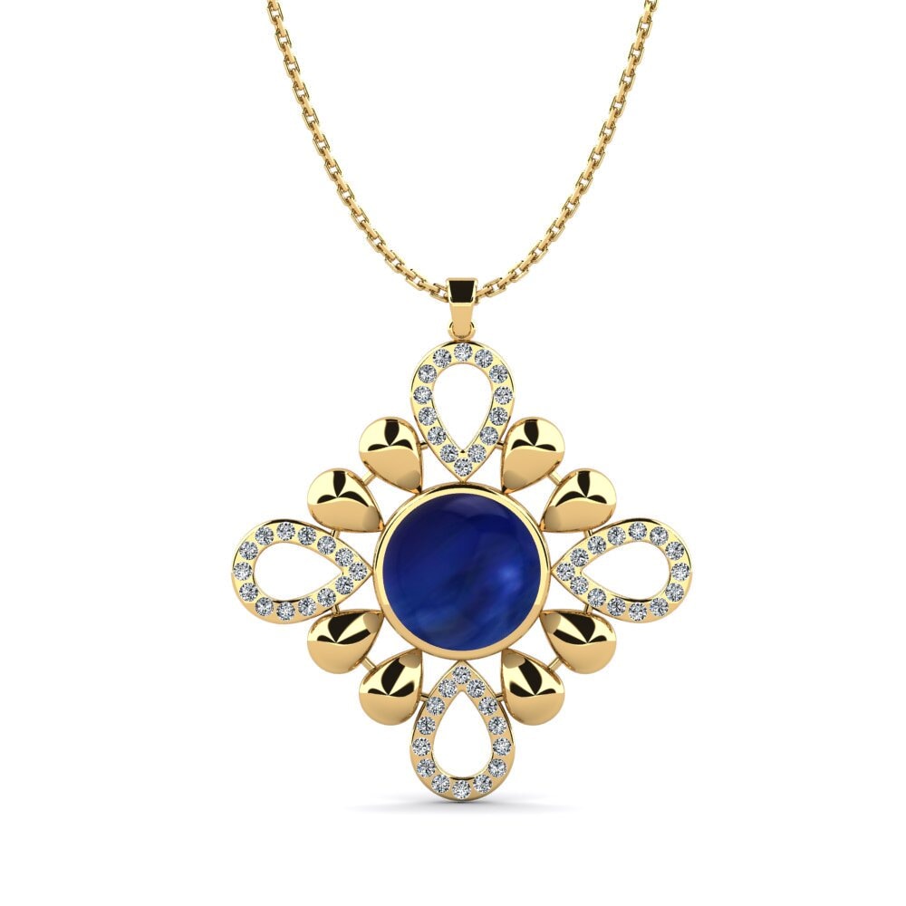 9k Oro Amarillo Zafiro Cabujón Colgante de Mujer Cao