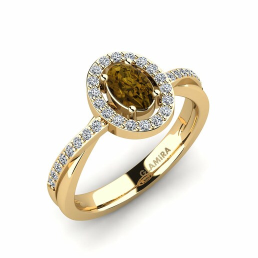 Anillo Caol Oro Amarillo 585 & Circón Marrón & Cristal de Swarovski