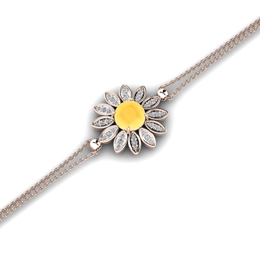 9k Oro Rosa Citrino Cabujón Pulsera de Mujer Caonredine