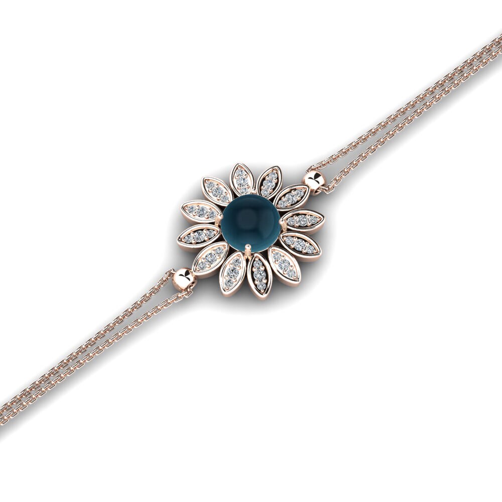 14k Rose Gold Cabochon London Blue Topaz Women's Bracelet Caonredine