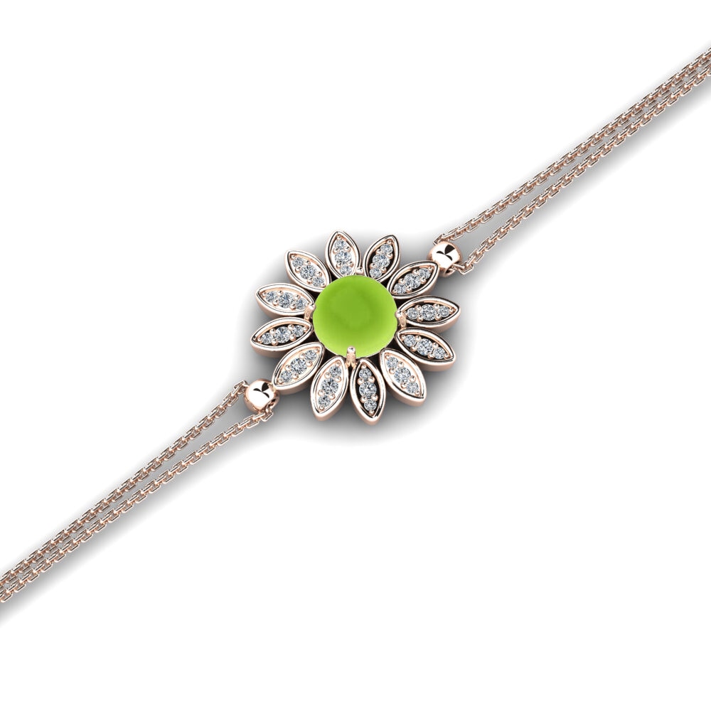 9k Oro Rosa Peridoto Cabujón Pulsera de Mujer Caonredine