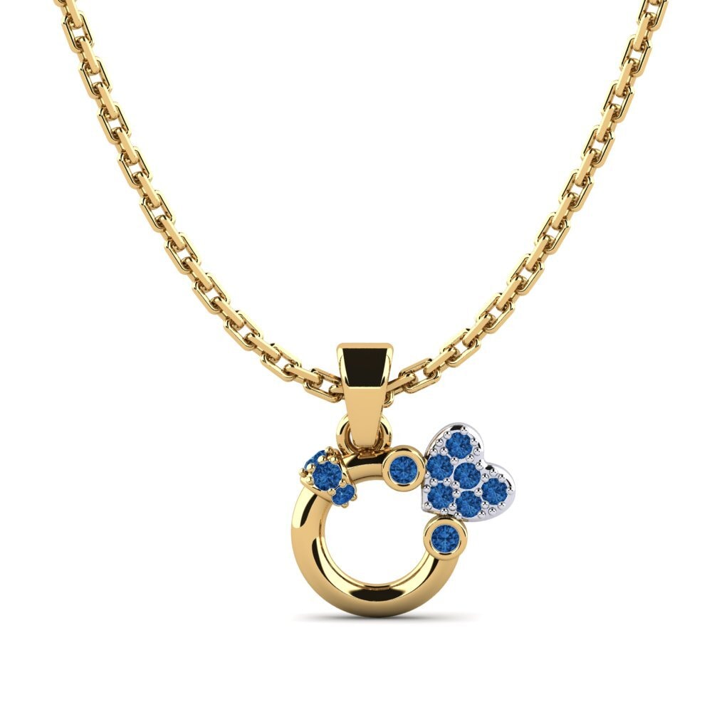 14k Oro Amarillo & Blanco Circonita Azul Oscuro Colgante de Mujer Capita